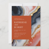 Navy Blue en Oranje Agaat Modern Wedding Kaart (Voorkant)