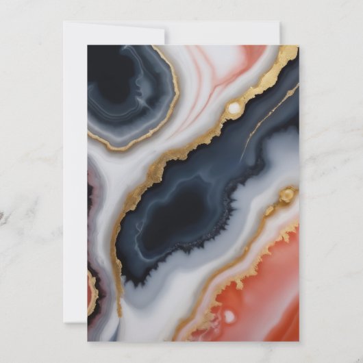 Navy Blue en Oranje Agaat Modern Wedding Kaart (Achterkant)