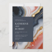 Navy Blue en Oranje Agaat Modern Wedding Kaart (Voorkant)