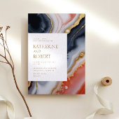 Navy Blue en Oranje Agaat Modern Wedding Kaart