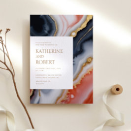 Navy Blue en Oranje Agaat Modern Wedding Kaart