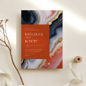 Navy Blue en Oranje Agaat Modern Wedding Kaart