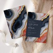 Navy Blue en Oranje Agaat Modern Wedding Kaart