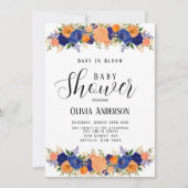 Navy Blue en Oranje Baby in Baby shower Bloom Kaart (Voorkant)