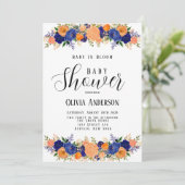 Navy Blue en Oranje Baby in Baby shower Bloom Kaart (Staand voorkant)