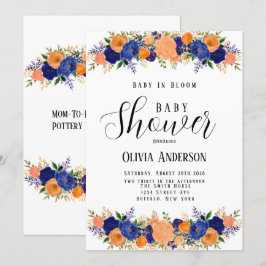 Navy Blue en Oranje Baby in Baby shower Bloom Kaart