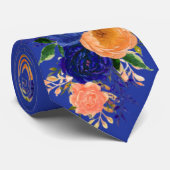 Navy Blue en Oranje botanische boomgaarden Stropdas (Opgerold)