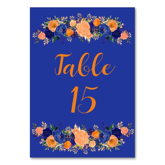 Navy Blue en Oranje botanische Floral Wedding Kaart (Voorkant)