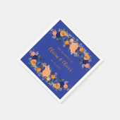 Navy Blue en Oranje botanische Floral Wedding Servet (Hoek)