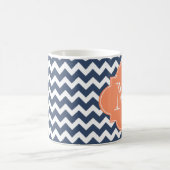 Navy Blue en Oranje Chevron Custom Monogram Koffiemok (Center)