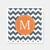 Navy Blue en Oranje Chevron Custom Monogram Servetten (Voorkant)