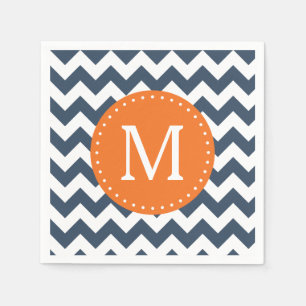 Navy Blue en Oranje Chevron Custom Monogram Servetten