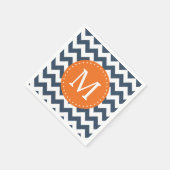 Navy Blue en Oranje Chevron Custom Monogram Servetten (Hoek)