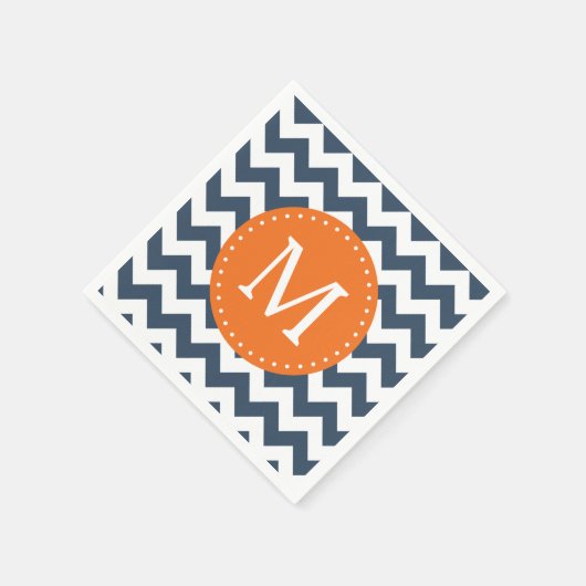 Navy Blue en Oranje Chevron Custom Monogram Servetten (Hoek)