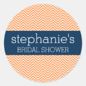 Navy Blue en Oranje Chevron Pattern Vrijgezellenfe Ronde Sticker (Voorkant)
