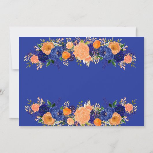 Navy Blue en Oranje Floral redden de datum Kaart (Achterkant)