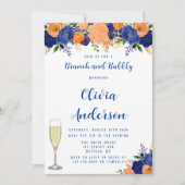 Navy Blue en Oranje Florals Brunch en Bubble Kaart (Voorkant)