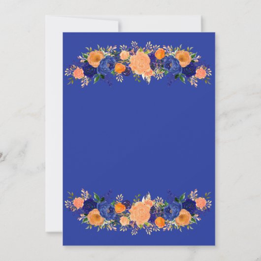 Navy Blue en Oranje Florals Brunch en Bubble Kaart (Achterkant)