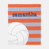 Navy Blue en Oranje Giant Volleyball Striped Fleece Deken (Voorkant)