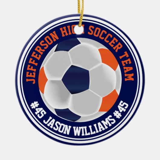 Navy Blue en Oranje ⚽ Keramisch Ornament (Voorkant)