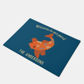 Navy Blue en Oranje Koi Goldfish Welcome Deurmat (Schuin)