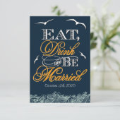 Navy Blue- en Oranje Nautical Wedding RSVP-kaarten RSVP Kaartje (Staand voorkant)