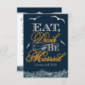 Navy Blue- en Oranje Nautical Wedding RSVP-kaarten RSVP Kaartje (Voorkant / Achterkant)