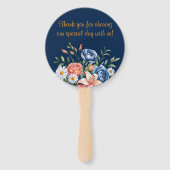 Navy Blue en Oranje Peony Flower Wedding Handwaaier (Achterkant)