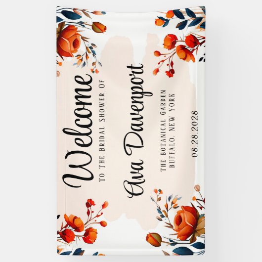 Navy Blue en Oranje Pioen Vrijgezellenfeest Spandoek (Verticaal)