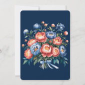 Navy Blue en Oranje Pioenenparen Douche Kaart (Achterkant)