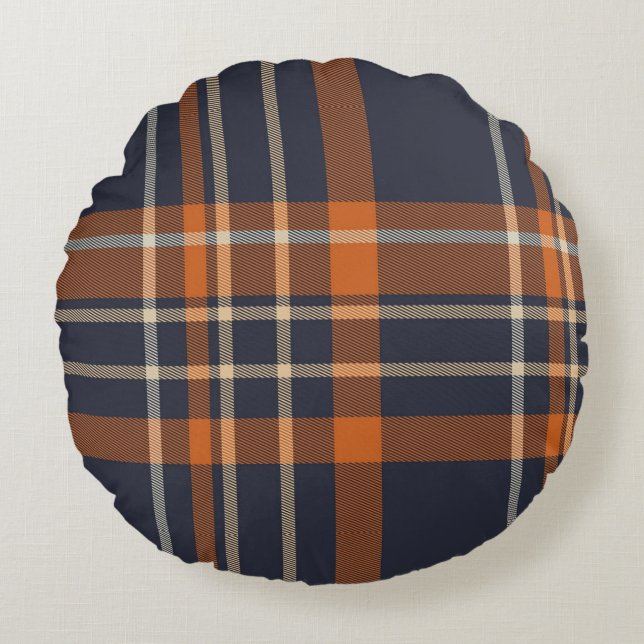 Navy Blue en Oranje Pset Rond Kussen (Voorkant)