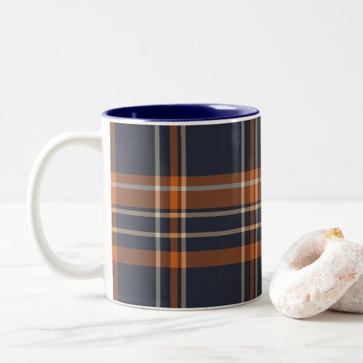 Navy Blue en Oranje Pset Tweekleurige Koffiemok (Met donut)