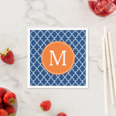 Navy Blue en Oranje Quatrefoil Monogram Servet (Insitu)