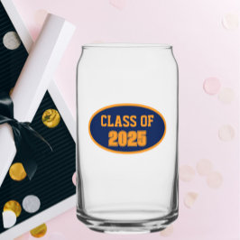 Navy Blue en Oranje School Kleuren Class Jaar Blikvorm Glas