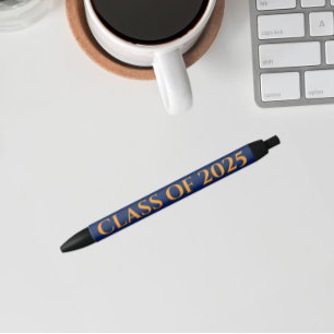 Navy Blue en Oranje School Kleuren Class Jaar Zwarte Inkt Pen