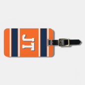 Navy Blue en Oranje sportStripes gepersonaliseerd Bagagelabel (Voorkant horizontaal)