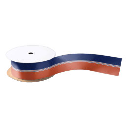 Navy Blue en Oranje Stripes Satijnen Lint