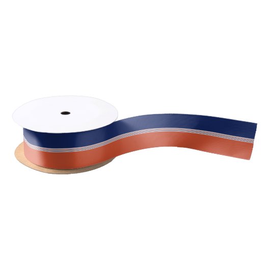 Navy Blue en Oranje Stripes Satijnen Lint (Spoel)