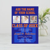 Navy Blue en Oranje Team Afstuderen Sports Event Kaart (Staand voorkant)