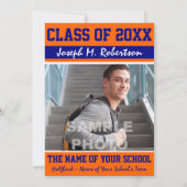 Navy Blue en Oranje Team Afstuderen Sports Event Kaart (Achterkant)