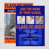 Navy Blue en Oranje Team Afstuderen Sports Event Kaart (Voorkant / Achterkant)