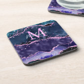 Navy Blue en Paars Glitter Ocean Agate Bier Onderzetter (Linkerzijde)