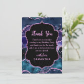 Navy Blue en Paars Glitter Ocean Agate Birthday Bedankkaart (Staand voorkant)