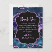 Navy Blue en Paars Glitter Ocean Agate Birthday Bedankkaart (Voorkant)