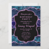 Navy Blue en Paars Glitter Ocean Agate Birthday Kaart (Voorkant)