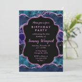 Navy Blue en Paars Glitter Ocean Agate Birthday Kaart (Staand voorkant)