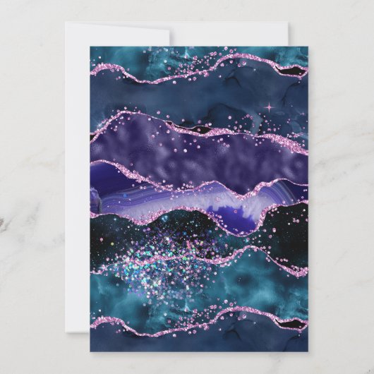 Navy Blue en Paars Glitter Ocean Agate Birthday Kaart (Achterkant)