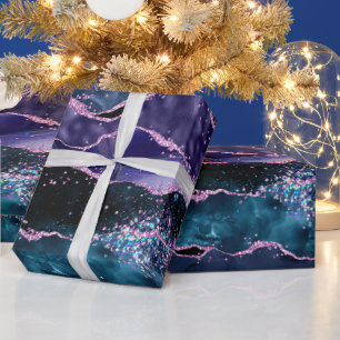 Navy Blue en Paars Glitter Ocean Agate Cadeaupapier