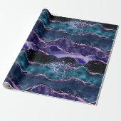 Navy Blue en Paars Glitter Ocean Agate Cadeaupapier (Uitgerold)
