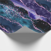 Navy Blue en Paars Glitter Ocean Agate Cadeaupapier (Hoek)